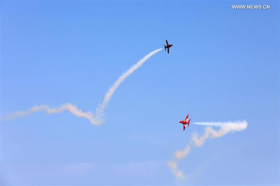 Model aircrafts with turbojet engines compete in air in China's Shandong 