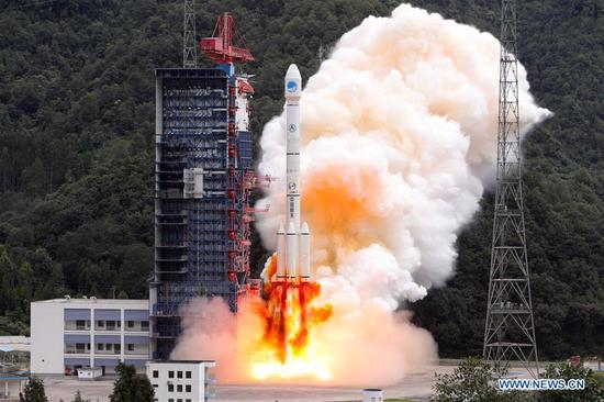China sends twin BeiDou-3 navigation satellites into space on a Long March-3B carrier rocket from Xichang Satellite Launch Center in Xichang, southwest China's Sichuan Province, Oct. 15, 2018. The satellites are the 39th and 40th of the BeiDou navigation system, and the 15th and 16th of the BeiDou-3 family. The launch was the 287th mission of the Long March carrier rocket series.(Xinhua/Liang Keyan)