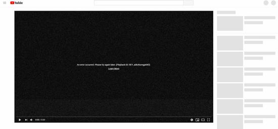 YouTube homepage greeted users with an error message: 