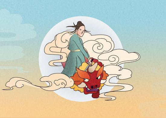 An illustration shows Huanjing killing the Plague Demon. (Image by Li Yueyun)