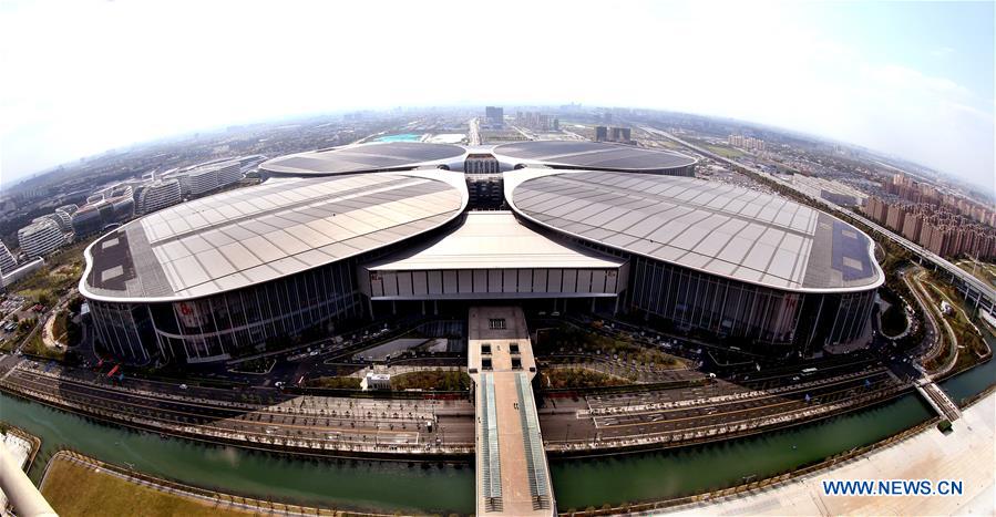 <?php echo strip_tags(addslashes(Aerial photo taken on Oct. 19, 2018 shows the National Exhibition and Convention Center (Shanghai), the main venue to held the upcoming first China International Import Expo (CIIE), scheduled to be held from Nov. 5 to 10, in Shanghai, east China. (Xinhua/Fan Jun))) ?>