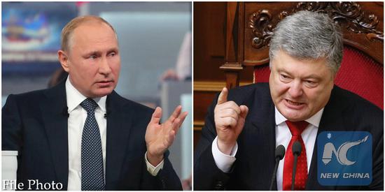 A combination of file photos show Russian President Vladimir Putin (L) and his Ukrainian counterpart Petro Poroshenko.