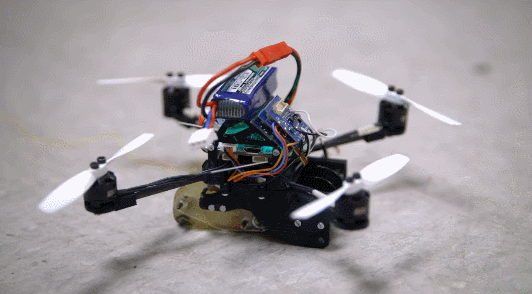 FlyCroTugs are outfitted with advanced gripping technologies and the ability to move and pull on objects around it. /Gif via Stanford University