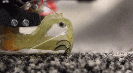 Each FlyCroTug has a winch with a cable and either microspines or gecko adhesive in order to tug. /Gif via Stanford University