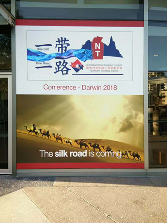 An advertisement board for the Belt and Road Initiative is seen in Darwin, Australia. (Photo courtesy of Daryl Guppy)