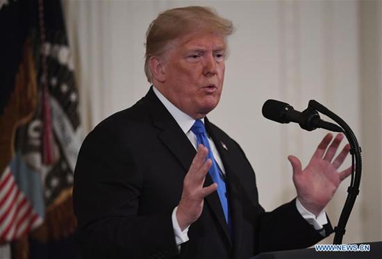 U.S. President Donald Trump attends a press conference at the White House in Washington D.C., the United States, on Nov. 7, 2018. U.S. Donald Trump said on Wednesday that he will have lunch with Russian President Vladimir Putin among other leaders during his planned trip to Paris but no meeting was expected. (Xinhua/Hu Yousong)
