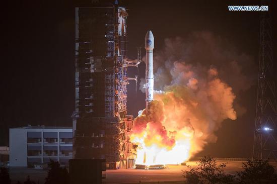 China sends two new satellites of the BeiDou Navigation Satellite System (BDS) into space on a Long March-3B carrier rocket from the Xichang Satellite Launch Center in Sichuan Province at 2:07 a.m. on Nov. 19, 2018. (Xinhua/Ju Zhenhua)