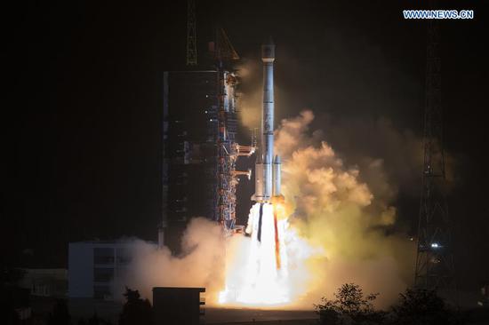 China sends two new satellites of the BeiDou Navigation Satellite System (BDS) into space on a Long March-3B carrier rocket from the Xichang Satellite Launch Center in Sichuan Province at 2:07 a.m. on Nov. 19, 2018. (Xinhua/Ju Zhenhua) 