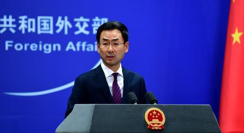 Foreign Ministry spokesman Geng Shuang speaks at a news briefing in Beijing. (Photo/China News Service)