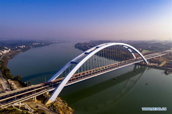 Aerial view of Guantang bridge in Liuzhou, Guangxi