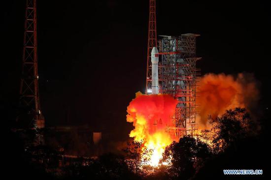 China launches Chang'e-4 lunar probe in the Xichang Satellite Launch Center in southwest China's Sichuan Province, Dec. 8, 2018. The probe is expected to make the first-ever soft landing on the far side of the moon. (Xinhua/Jiang Hongjing)