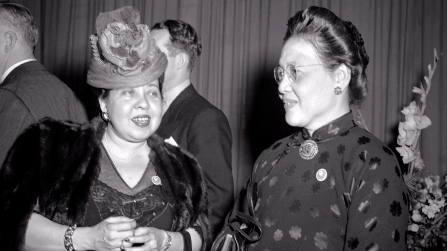 Minerva Bernardino of the Dominican Republic (left) with Way Sung New of China, members of the Sub-Commission on the Status of Women of the Commission on Human Rights, New York, April 1946. /UN Photo