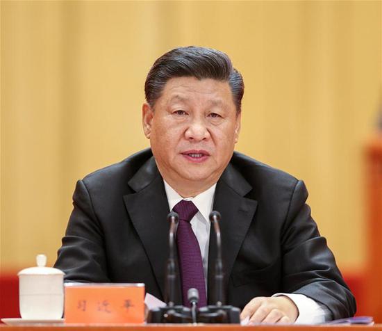 Chinese President Xi Jinping, also general secretary of the Communist Party of China (CPC) Central Committee and chairman of the Central Military Commission, addresses a grand gathering to celebrate the 40th anniversary of China's reform and opening-up at the Great Hall of the People in Beijing, capital of China, on Dec. 18, 2018. (Xinhua/Yao Dawei)