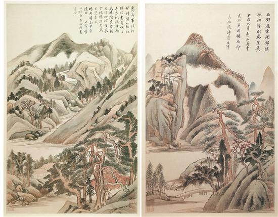 Landscape paintings by Ming Dynasty (1368-1644) artist Dong Qichang in the manner of old masters are among the pieces on show at the ongoing exhibition in Shanghai. (Photo by Gao Erqiang/China Daily)