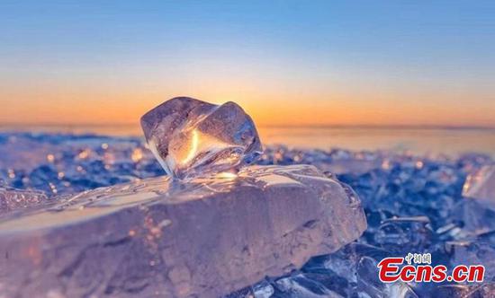 China-Russia border lake Xingkai a crystal ice world