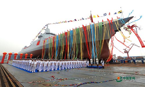 The PLA Navy's new destroyer, the Type 055, a 10,000-ton domestically designed and manufactured vessel, was launched at the Jiangnan Shipyard in East China's Shanghai on June 28, 2017. It is equipped with new anti-air, anti-missile, anti-ship and anti-submarine weapons. (Photo/81.cn)