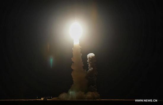 A Long March-11 rocket carrying a tech-experimental satellite as part of the Hongyun Project, a low-orbit broadband communication satellite system, blasts off from the Jiuquan Satellite Launch Center in northwest China at 7:51 a.m. on Dec. 22, 2018. The satellite successfully entered its preset orbit. The successful launch signifies the substantial progress of China in mapping the low-orbit broadband communication satellite system. (Xinhua/Li Jin)