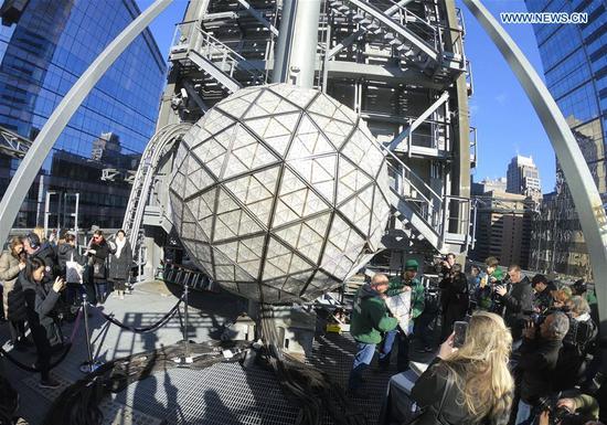 Times Square New Year's Eve Ball decorated for 2019 celebration