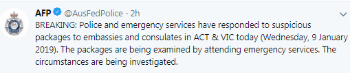 Screenshot of the Australian Federal Police's tweet.