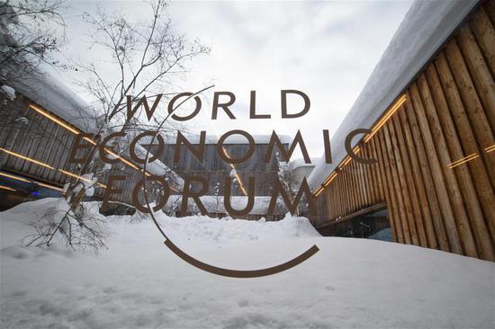 Photo taken on Jan. 21, 2019 shows the logo of the World Economic Forum (WEF) in Davos, Switzerland. (Xinhua/Xu Jinquan)