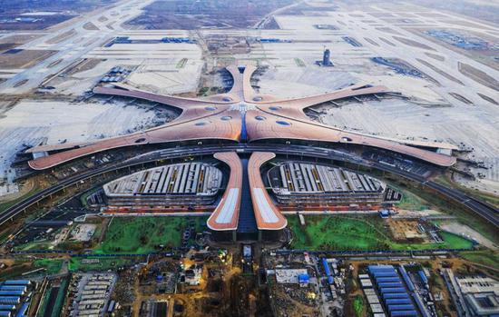 Photos taken on January 21, 2019, show the Beijing Daxing International Airport under construction in Beijing. The facade decoration project is finished, while the interior decoration is 80 percent complete. The new airport is scheduled to begin operation on September 30, 2019. (Photo: Cui Meng/GT)