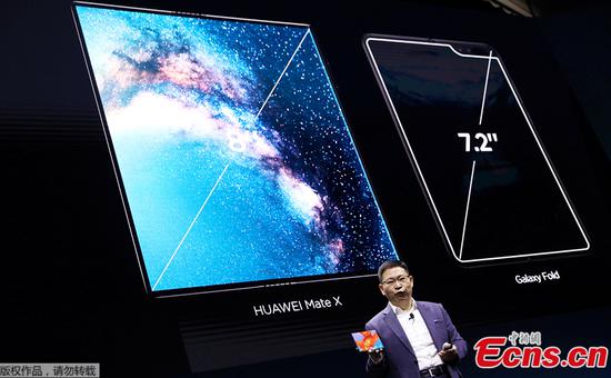 Richard Yu, CEO of the Huawei Consumer Business Group presents the new Mate X smartphone, ahead of the Mobile World Congress (MWC 19) in Barcelona, Spain, February 24, 2019. (Photo: REUTERS/Sergio Perez)
