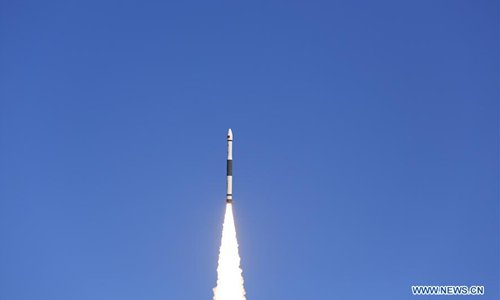 China launches its Centispace-1-s1 satellite on a Kuaizhou-1A rocket from Jiuquan Satellite Launch Center in northwest China, at 12:13 pm Sept. 29, 2018. (Xinhua/Yang Xiaobo)