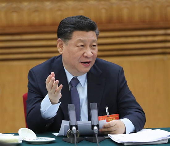 Chinese President Xi Jinping, also general secretary of the Communist Party of China (CPC) Central Committee and chairman of the Central Military Commission, joins deliberation with deputies from Gansu Province at the second session of the 13th National People's Congress in Beijing, capital of China, March 7, 2019. (Xinhua/Ju Peng)