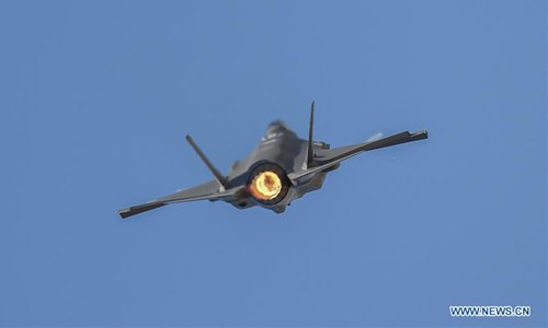 An Australian Defence Force F-35 performs during the Australian International Airshow and Aerospace & Defence Exposition at the Avalon Airport, Melbourne, on Feb. 28, 2019. (Photo/Xinhua)