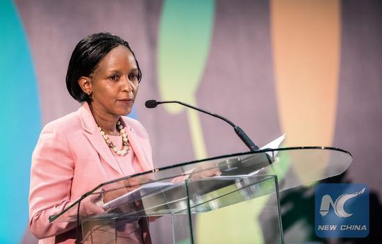 Acting Executive Director of the United Nations Environment Programme (UNEP) Joyce Msuya addressing the opening ceremony of the second global session of the UN Science-Policy-Business Forum on the Environment in Nairobi, Kenya, March 9, 2019. (Xinhua/Zhang Yu)