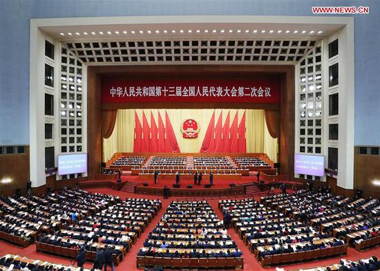 The second session of the 13th National People's Congress (NPC) holds its closing meeting at the Great Hall of the People in Beijing, capital of China, March 15, 2019. (Xinhua/Liu Bin)