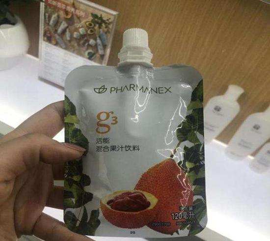 A bag of fruit juice produced by Nu Skin. (Photo/Qianjiang Evening News)