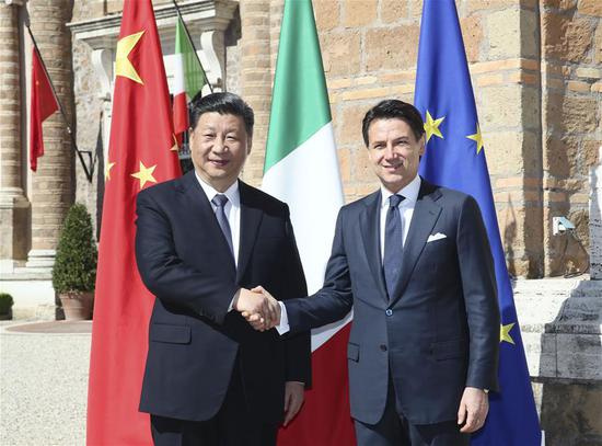 Chinese President Xi Jinping and Italian Prime Minister Giuseppe Conte hold talks in Rome, Italy, March 23, 2019. (Xinhua/Lan Hongguang)
