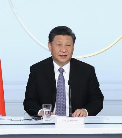 Chinese President Xi Jinping addresses the closing ceremony of a global governance forum co-hosted by China and France in Paris, France, March 26, 2019. (Xinhua/Ju Peng)