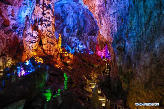 Scenery of karst landscape inside Furong Cave in Chongqing
