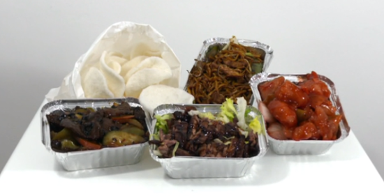 Chinese takeaway food displayed in the documentary. (Screenshot/China Plus)