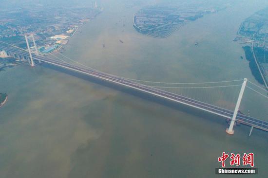 Photo taken on April 2, 2019 shows the Humen second Bridge (Nansha Bridge)，first 5G-serviced bridge.(Photo/China News Service)