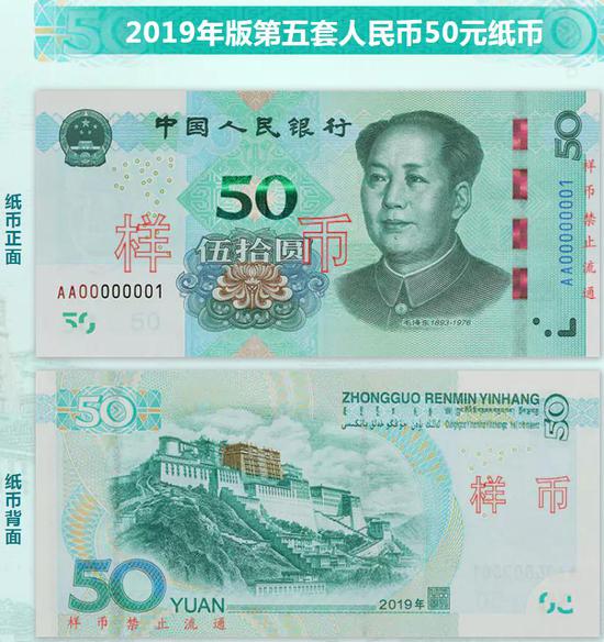 Sample banknotes of 50 yuan. (Photo/The Central Bank website)