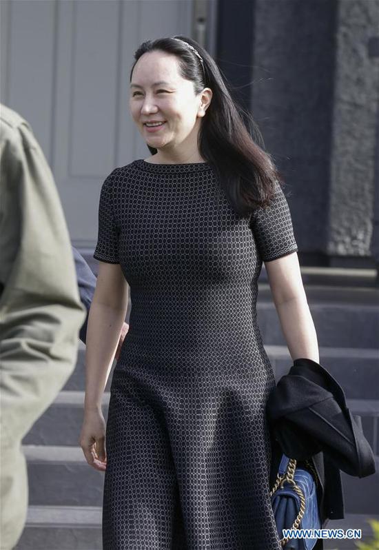 Chinese technology giant Huawei's chief financial officer Meng Wanzhou leaves her residence to attend a court hearing in Vancouver, Canada, May 8, 2019. Meng, who was arrested in Vancouver last December at the extradition request of the United States, attended a court hearing in Vancouver on Wednesday morning local time. (Xinhua/Liang Sen)