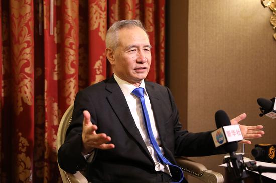 Vice-Premier Liu He talks to the media Friday afternoon in Washington following the 11th round of China-US high-level economic and trade consultations. The two sides agreed to continue negotiations in Beijing. (Zhao Huanxin/China Daily)