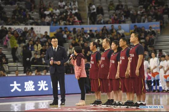 The Yesha team is introduced to spectators during the WCBA All-Star Game in Hohhot, north China's Inner Mongolia Autonomous Region, Jan. 27, 2019. (Xinhua/Peng Yuan)