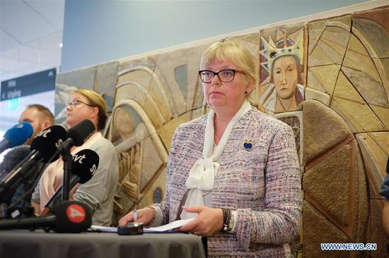 Sweden's Deputy Director of Public Prosecutions Eva-Marie Persson (1st R) attends a news conference at Uppsala District Court in Uppsala, Sweden, on June 3, 2019. A Swedish court ruled on Monday that WikiLeaks founder Julian Assange will not be detained for alleged rape, the country's prosecution authority said. (Xinhua/Rob Schoenbaum)