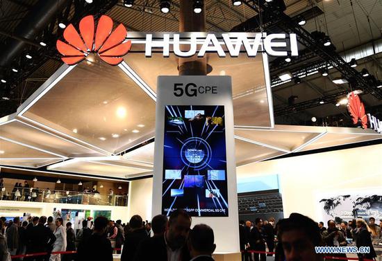 China's telecom giant Huawei displays 5G technology at the 2018 Mobile World Congress in Barcelona, Spain, Feb. 26, 2018. (Xinhua/Guo Qiuda)