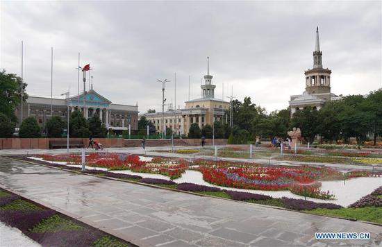 Photo taken on June 9, 2019 shows the street view of Bishkek, capital of Kyrgyzstan. (Xinhua/Bi Xiaoyang)