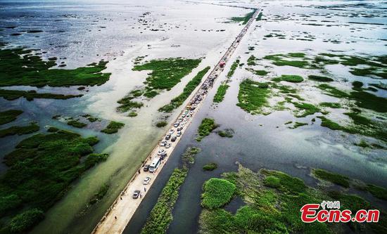 Walking along 'water' highway on Poyang Lake