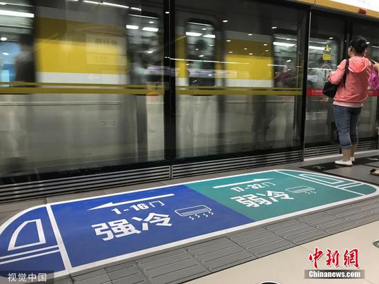 Signs show train cars of Line 6 of Beijing Subway  have different temperatures. (Photo/VCG)