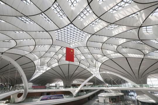 The construction of Beijing Daxing International Airport nears completion on Sunday. (Photo by Kuang Linhua/China Daily)