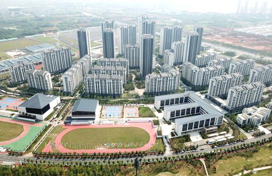 This aerial photo taken on July 10, 2019, shows the Military World Games Village in Jiangxia district of Wuhan, Central China's Hubei province. (Photo/Xinhua)