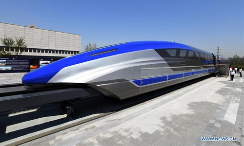 Photo taken on May 23, 2019 shows China's first high-speed maglev train testing prototype in Qingdao, East China's Shandong Province. (Photo/Xinhua)