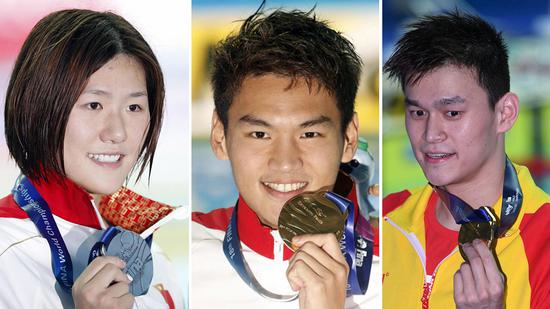 With Tokyo 2020 less than a year out, China prepares for the Olympics as Ye Shiwen (L), Xu Jiayu (C) and Sun Yang (R) shine in Gwangju. (CGTN)
